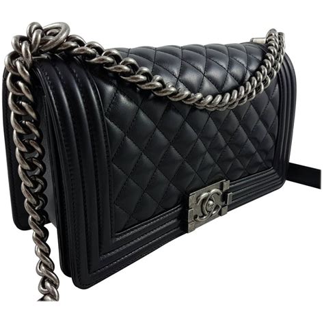 chanel black boy bag silver hardware